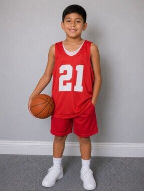 A4 Reversible Basketball Practice Jersey Red White Small  Number 21
